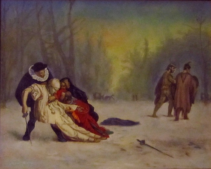 duel after the masquerade / antony de senna / 2012 / oil on canvas / 20" x 16" / artist's copy of "duel after a masquerade" by jean leon gerome / 1857 musee condee, chantilly, france